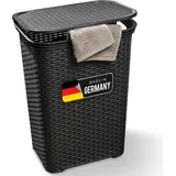 Novaliv Rattan Wäschekorb mit Deckel 60L Schwarz, Wäschebox Wäscheeimer Wäschebehälter modern für Bad Wäsche Schmutzwäsche, Wäschekörbe S... - Schwarz