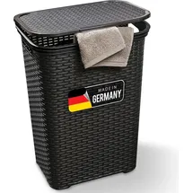 Novaliv Rattan Wäschekorb mit Deckel 60L Schwarz, Wäschebox Wäscheeimer Wäschebehälter modern für Bad Wäsche Schmutzwäsche, Wäschekörbe S... - Schwarz