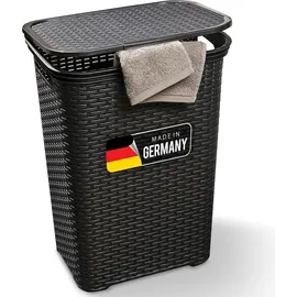 Novaliv Rattan Wäschekorb mit Deckel 60L Schwarz, Wäschebox Wäscheeimer Wäschebehälter modern für Bad Wäsche Schmutzwäsche, Wäschekörbe S... - Schwarz