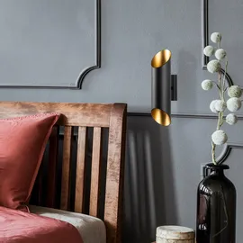 Opviq Wandleuchte Cut gold schwarz Metall, B/H/T/L/D: ca. 12x30x12x8x8 cm G9 2 Brennstellen / gold, schwarz