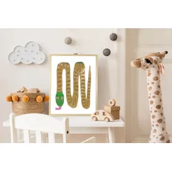 Bild mit Rahmen QUEENCE "Schlange", braun (farbe rahmen: natur, braun, beige, farbe bild(er): braun), B:50cm H:70cm T:1,5cm, Plexiglas, Holz, Bilder, HD Premium Posterdruck mit Echtholzrahmen