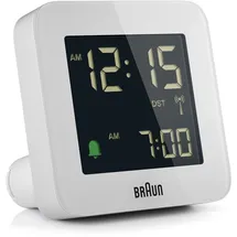 Braun Digitaler Funkwecker Mitteleuropäische Zeitzone (MEZ) mit Schlummerfunktion, Negatives LC-Display, Schnelleinstellfunktion, Crescendo-Alarm in Weiß, Modell BC09W-DCF.