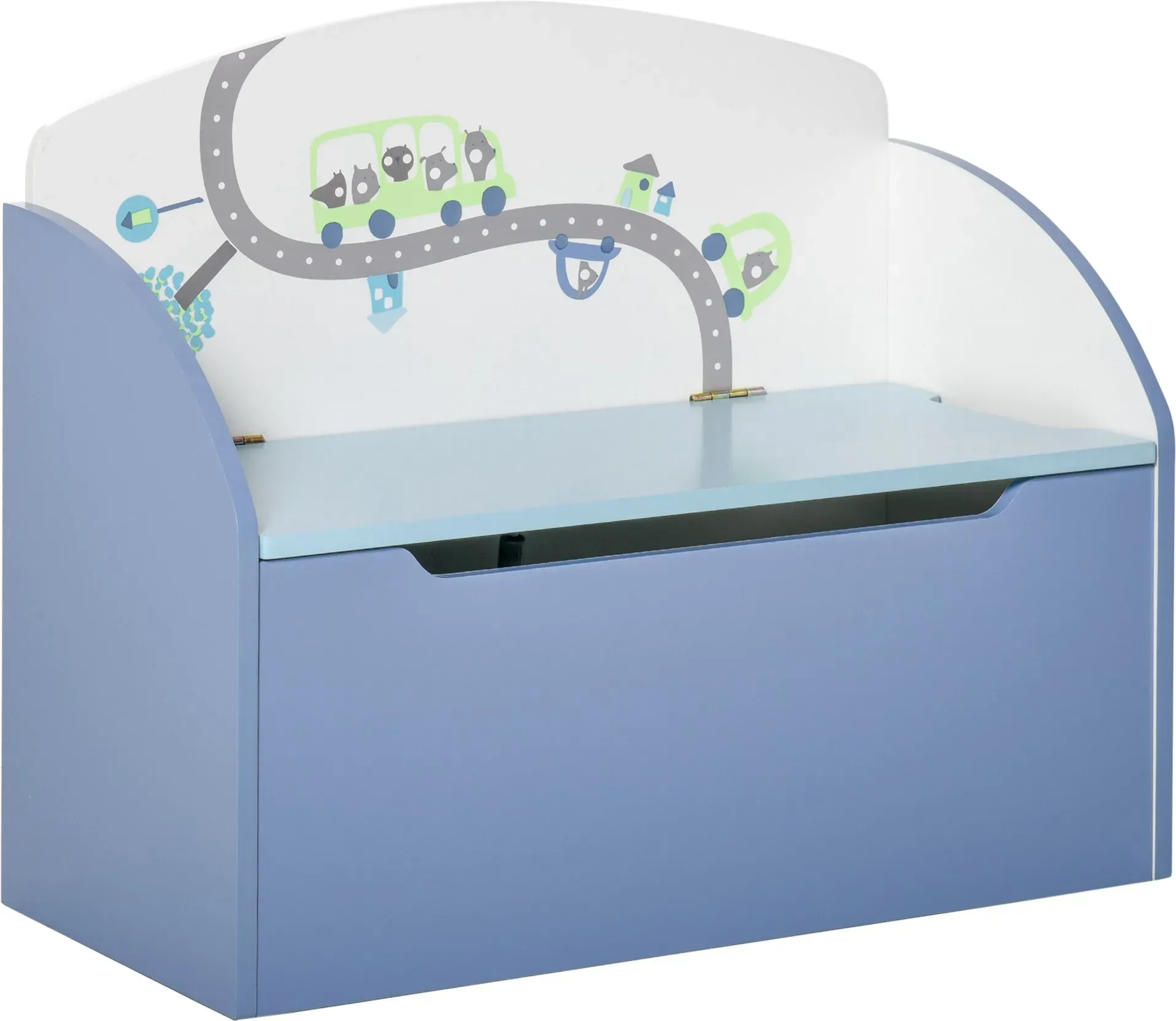 HOMCOM Spielzeugkiste mit Sitzbank 2 in 1 aus Holz, Spielzeugtruhe mit Rückenlehne für Kinder von 3-6 Jahren, 60x30x50 cm, Blau   Aosom