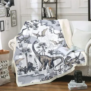 Jungen Decke Dinosaurier Fleece Wohndecke für Sofa Couch Bett Dschungel Dino Muster Kuscheldecke Wildlife Stil Plüsch Flanell Fleecedecke Wild Animal Room Decor 130x150cm