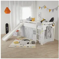 Homestyle4u 2124, Hochbett mit Rutsche Lattenrost Kinderbett 90x200 cm Weiß Spielbett Jugendbett Kiefer Massiv