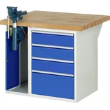 PROREGAL Werkbank Serie 7000 - Modell 7510 | HxBxT 84x100x90cm | 4x Schublade + 1x Schrank inkl. SchPROREGALbstock | Schubladenmaße 3x150 + 1x270mm