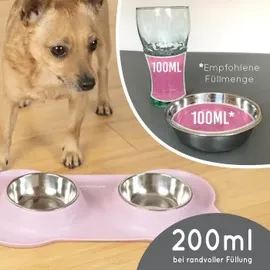 KaraLuna Napfunterlage mit Edelstahl Futternapf I Für Katzen & Hunde (200ml, Rosa)