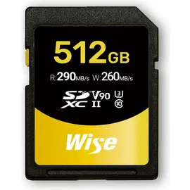 Wise SDXC UHS-II V90 512GB R:290MBs / W:260MBs WI-SD-N512