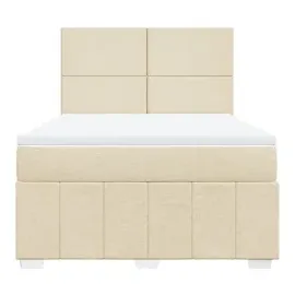 vidaXL Boxspringbett mit Matratze Creme 160x200 cm Stoff