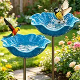 Vogeltränke Stehend,2 Stück Wassertränke für Vögel,Vogeltränke Blume,Insektentränke Garten,Blumen Gartenstecker,Blumenform Fütterungsschale,Bienentränke Metall,für Wildvögel Frostfest,Garten,Hinterhof