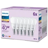 6er Set PHILIPS LED E14 P45 4,9W = 40W 470lm 2700K warmweiß matt