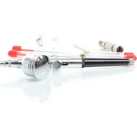 Wiltec Airbrush Pistole Set Typ 130T mit Double Action Funktion, Nadel und Düse Ø 0,2-0,5 mm, 1 Farbbecher, Adapter für Modellbau, Nailart usw.