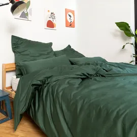 Wolkenfeld Edel Mako-Satin Uni Grün 135 x 200 cm + 2 x 40 x 80 cm