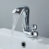 YAGJIA Wasserhahn Bad Wasserfall, Chrom Waschtischarmatur Wasserfall, Morden Armatur Waschbecken Messing, Badarmatur Einhandmischer Mischbatterie Kaltes und Heißes für Badezimmer