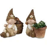 Formano Aussendekoration, Gartenfigur Wichtel mit Pflanztopf 2er Set