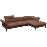 flexlux Ecksofa Salino, Funktionssofa mit Recamiere, Relaxsofa, Ecksofa, Sofa mit Arm- und Kopfteil-Verstellungen, Kaltschaum & Stahl-Wellen braun