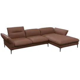flexlux Ecksofa Salino, Funktionssofa mit Recamiere, Relaxsofa, Ecksofa, Sofa mit Arm- und Kopfteil-Verstellungen, Kaltschaum & Stahl-Wellen braun