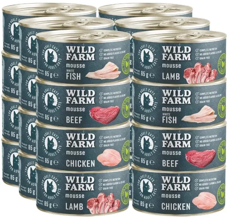 WILD FARM Mousse MIX 24x85g - getreidefreie Mousse für Katzen