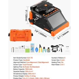Vevor Glasfaser Spleißgerät, 6 Motoren, Fusionsspleißgerät, Kern-/Mantelausrichtung, 6 s Spleißen, 13 s Aufheizen, Touchscreen, 3-in-1-Fusion Splicer, 7800 mAh Akku für SM MM DS NZDS