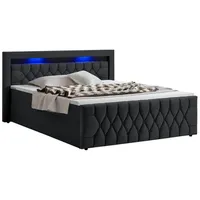 Juskys Boxspringbett Leona Samt & Schwarz
