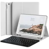 JKSML Hülle mit Tastatur für iPad 9./8./ 7. Generation, Abnehmbarer Kabellose QWERTZ Tastatur Hülle mit Stifthalter für iPad 10,2 Zoll (2021/2020/2019), Grau