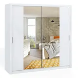 Ravio Schiebetürenschrank, Weiß, Holzwerkstoff, 9 Fächer, 220x215x62 cm, Schlafzimmer, Kleiderschränke, Schwebetürenschränke