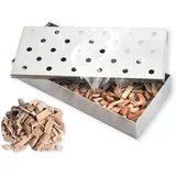 Räucherbox Edelstahl, Stabile Räucherbox, Bbq-Räucherbox, Top Meat BBQ Smoker Box für Holzspäne, Smokerbox aus Edelstahl zum Grillen, Gas-Grillzubehör oder Holzkohlegrill, Silber
