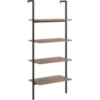 vidaXL Anlehnregal mit 4 Ablagen Bücherregal Büroregal Standregal Aktenregal Leiterregal Wandregal Bücher Regal Dunkelbraun Schwarz 64x35x152,5cm