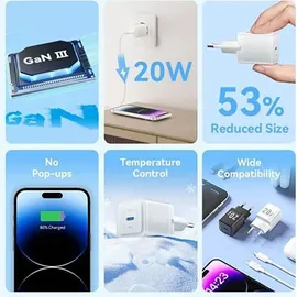 Vention 1-Port USB-C GaN Charger (20W) with USB-C to Lightning Cable (1M) EU-Plug White