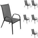INDA-EXCLUSIV 6er Set Gartenstuhl Gartensessel Stapelsessel stapelbar mit Textilenbespannung Gartenmöbel Farbe Anthrazit - Anthrazit