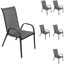 INDA-EXCLUSIV 6er Set Gartenstuhl Gartensessel Stapelsessel stapelbar mit Textilenbespannung Gartenmöbel Farbe Anthrazit - Anthrazit