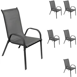 INDA-EXCLUSIV 6er Set Gartenstuhl Gartensessel Stapelsessel stapelbar mit Textilenbespannung Gartenmöbel Farbe Anthrazit - Anthrazit