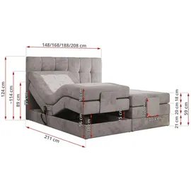 MKS Meble MKS Boxbett, Hellgrau Velvet - Textil, 2-Sitzer, H4 7-Zonen Rechteckig, 140x200 cm Schlafzimmer, Betten, Boxspringbetten