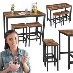 LBT15X Vintage Bartisch-Set mit 2 Barhockern, Küchentisch, Stehtisch, Beistelltisch