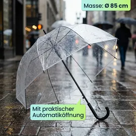 shop'n smile ideoon Transparenter Regenschirm mit Automatik, 85 cm Durchmesser, klarer Glockenschirm für Damen & Herren, robuster Stockschirm mit Einhand-Öffnung