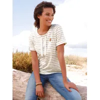 Casual Looks Print-Shirt CASUAL LOOKS "Print-Shirt", Damen, Gr. 42, beige, ecru, bedruckt, 95% Baumwolle, 5% Elasthan, gemustert, mehrfarbig, Rundhals, Shirts