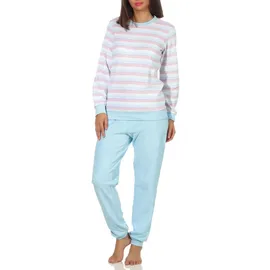 Creative by Normann Frottee Pyjama gestreift Hellblau 48/50