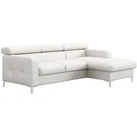 Livetastic Ecksofa, Weiß, Leder, Echtleder, Rindleder, 4-Sitzer, Ottomane rechts, L-Form, 227x168 cm, Made in EU, Bettkasten erhältlich, Liegefunktion, seitenverkehrt Schlafen auf Sitzhöhe, Bettfunktion Rücken echt, Armteil links, rechts, Wohnzimmer, Sofas & Couches, Wohnlandschaften, Ecksofas