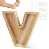 LEcylankEr Spardose Kinder Personalisierte A-Z Alphabet Sparbüchse Holz Spardose Dekoration Kreative groß Sparschwein als Geschenke für Geburtstag, Weihnachten und Thanksgiving (V)