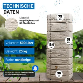 4rain Slim Stone Decor Wandtank 500 l sandbeige