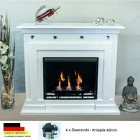 Ethanol und Gelkamin Kamin Modell Monaco Premium Weiss mit Swarovski Kristalle