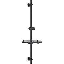Görbach Duschset Edelstahl Duschstange mit Verstellbarer Duschkopfhalterung, Bohrlöcher-kompatible Wandhalterungen, Passend für Standard-Handbrausen, Brausestange 100 cm und Duschablage Schwarz