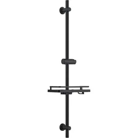 Görbach Duschset Edelstahl Duschstange mit Verstellbarer Duschkopfhalterung, Bohrlöcher-kompatible Wandhalterungen, Passend für Standard-Handbrausen, Brausestange 100 cm und Duschablage Schwarz
