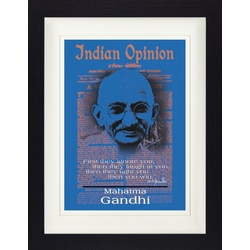 1art1 Bild mit Rahmen Mahatma Gandhi - Indian Opinion, Zuerst Ignorieren Sie Dich, Blau 30 cm x 40 cm
