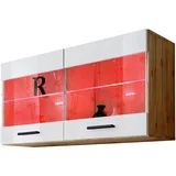 komodee Komodee, Hängevitrine, Eiche Wotan, Weiß, Glas, 2 Fächer, Rechteckig, 100x50x27.2 cm, Wohnzimmer, Wohnwände, Vitrinenschränke