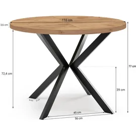 dekori.interiors ENDIK Ø 110/160 cm Eiche Wotan/schwarz