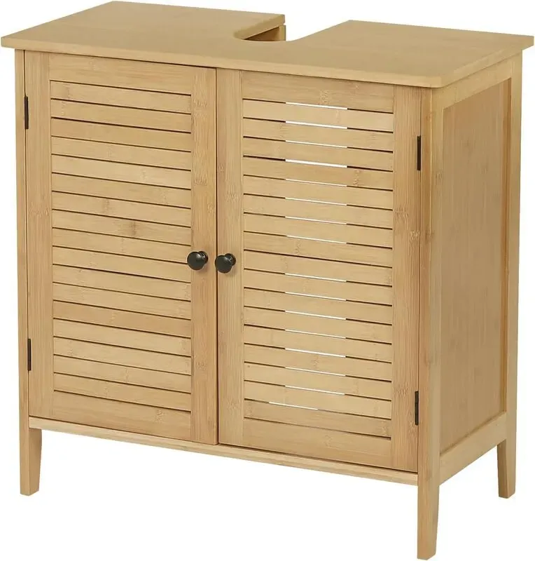 EUGAD Unterschrank, Bambus-Badezimmer-Unterschrank, Feuchtigkeitsresistent und atmungsaktiv, 20x10 cm Bodenregal, Verstellbare Regale, 60x60x30 cm