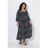 Ulla Popken Damen große Größen Übergrößen Plus Size Midikleid, A-Linie, Carré-Ausschnitt, 3/4-Arm schwarz 46+ 847810100-46+ - 46-48