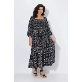 Ulla Popken Damen große Größen Übergrößen Plus Size Midikleid, A-Linie, Carré-Ausschnitt, 3/4-Arm schwarz 46+ 847810100-46+ - 46-48