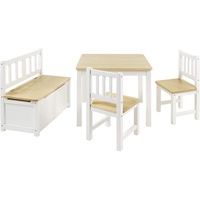 BOMI Kindersitzgruppe Holzsitzgruppe Anna, (4-tlg), Kindertischgruppe aus Holz (4tlg. Tisch, Kinderbank, 2 x Stühle) beige|weiß
